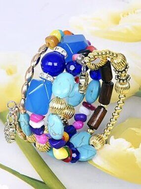 New Boho Multilayer Irregular Agate Beads Charm Bracelet Stones Colorful Jewelry